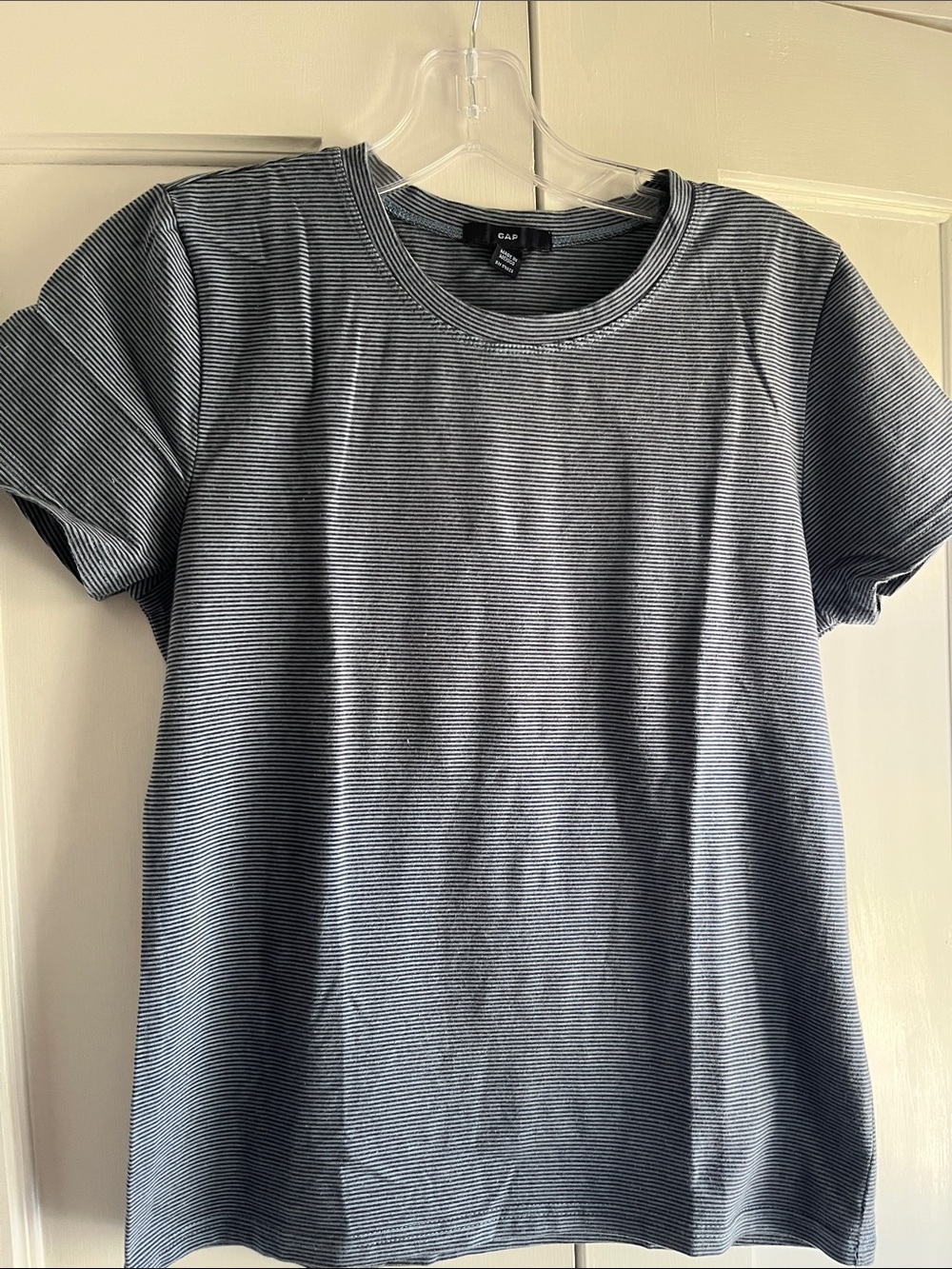 GAP Navy and Blue Thin Stripe Crew Tee